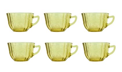 Vintage 1930's MadridYellow / Amber Federal Depression Glass Coffee Tea Cup x 10