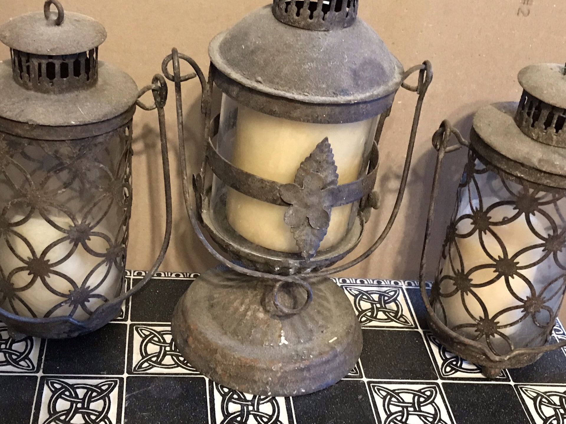Set of Three (3) Rustic Candle Holder Lanterns