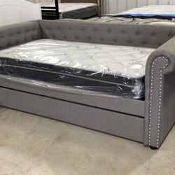 Twin Size Trundle Bed With Mattress Included, Ready To Deliver