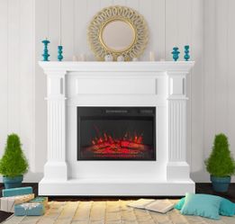 43 Inch Electric Fireplace with Mantel, Tall Fire Place Heater Freestanding