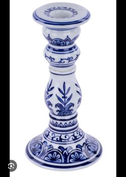 Blue and White Ceramic Candlestick Holder