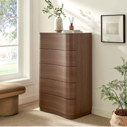 Modway Mirae 5-Drawer Curved Dresser - Brushed Brown Oak