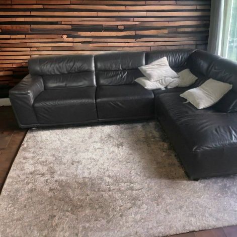 Natuzzi Black Italian Leather Sectional Couch