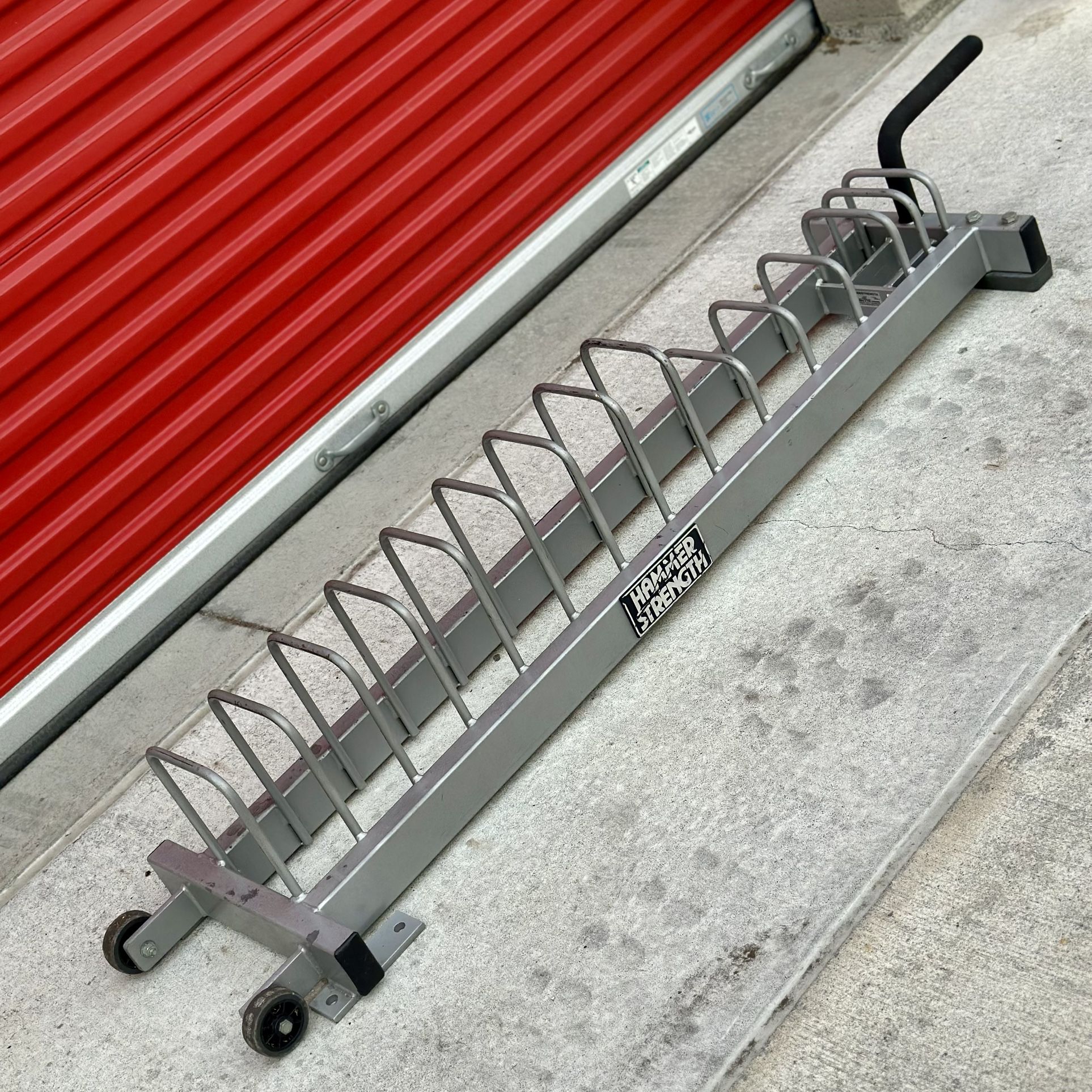 Hammer Strength Commercial Grade Weight Plate / Bumper Storage Rack w/ Handle and Wheels