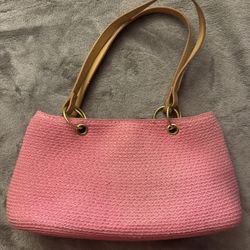 Pink Raffia-style Shoulder Bag