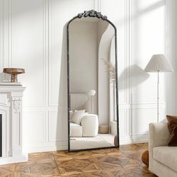 Black Vintage Wall Mirror 56" x 16", Antique Arched Mirror with Metal Frame