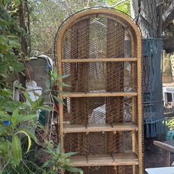 Vintage mid century MCM boho rattan cabinet