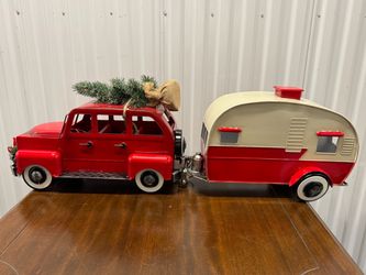 Vintage Metal Christmas Truck and Camper Decor