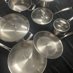 Used Tramontina Tri-Ply Clad Stainless Steel 11-Piece Cookware Set with Glass Lids, Pots and Pans Kitchen Set, Induction-Ready, Dishwasher-Safe