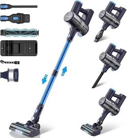 Cordless Vacuum Cleaner, Powerful 6-in-1 Lightweight Stick Vacuum Up to 45mins Runtime with Ultra-Large Capacity Battery, Rechargeable Handheld Vacuum