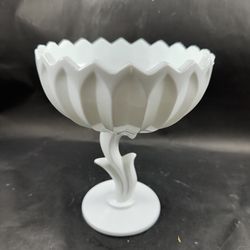 Vintage Indiana Glass Lotus Blossom Milk Glass Pedestal Compote Bowl  