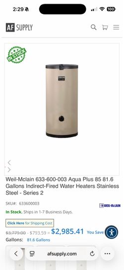 Weil McLain 81.6 gallon water heater