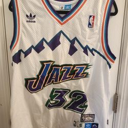 Karl Malone Utah Jazz Adidas Hardwood Classics Jersey White Mountain Size S