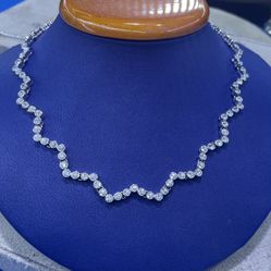 Star Zig Zag Diamond Tennis Necklace 16" Bezel set 18k White Gold Rhodium Custom