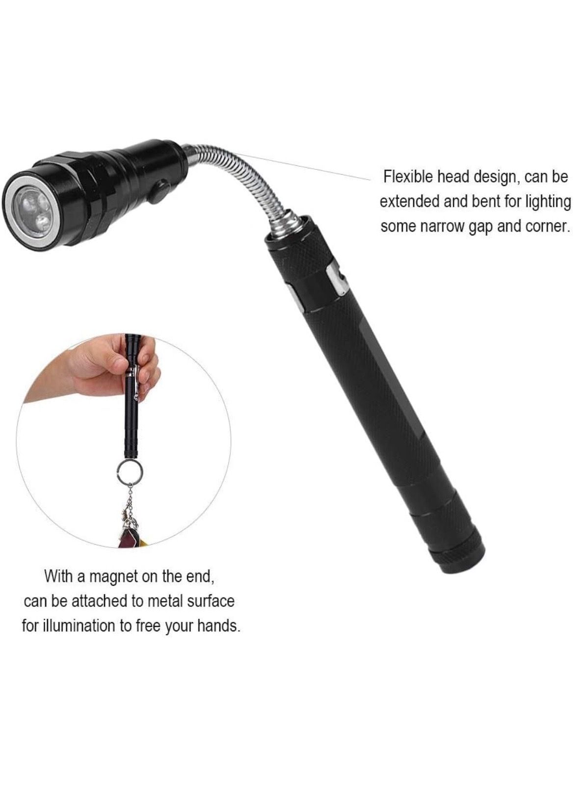 1Pcs 360 Degree Flexible LED Flashlight Magnetized Head Telescopic 3 LED Torch Flashlight Magnetic Pick Up Tool Lamp Light