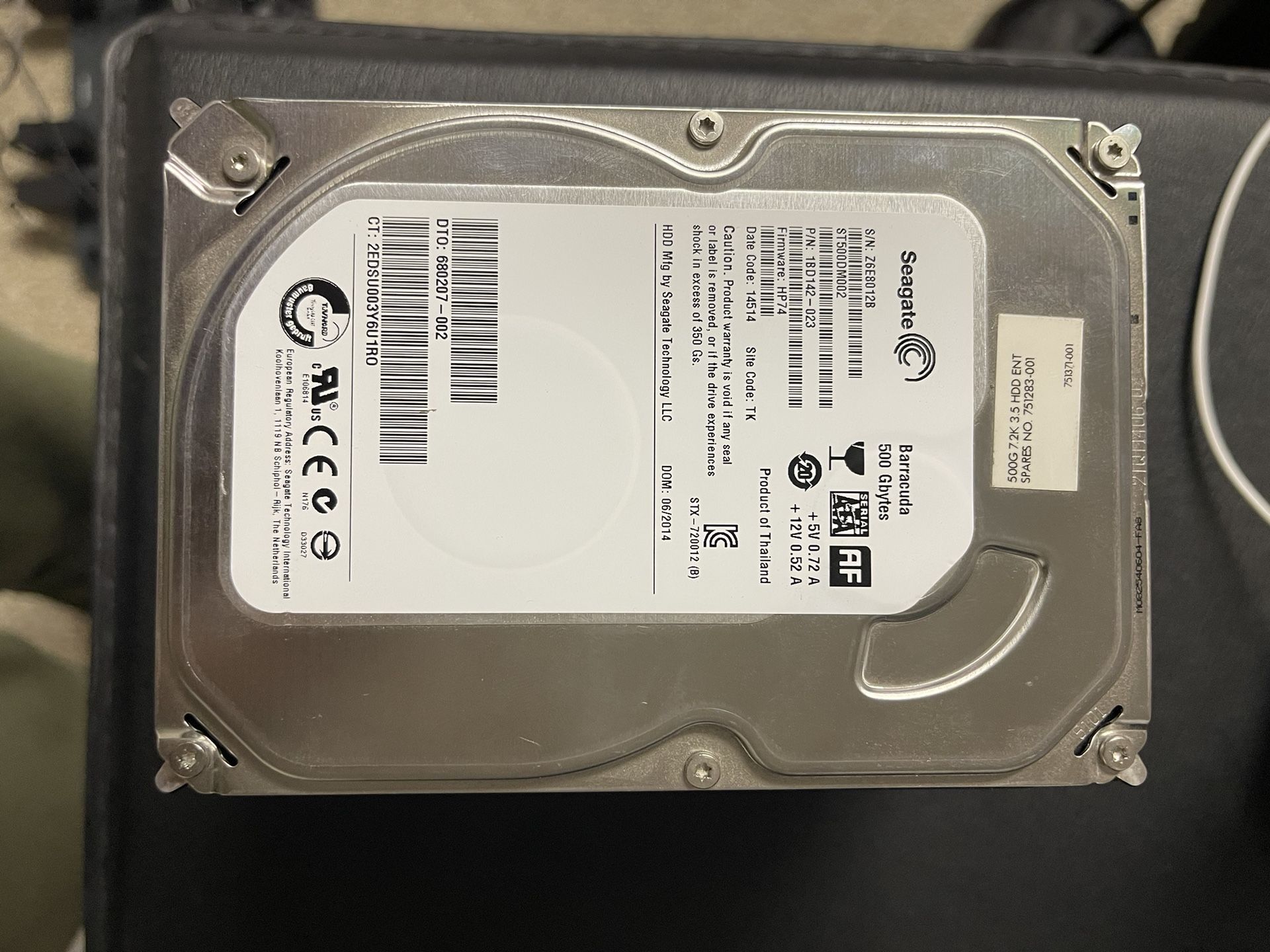 SEAGATE BARRACUDA 500GB HARD DRIVE