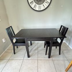 Expandable Dark Brown Dining Table w/ Chairs – Seats 2–4 