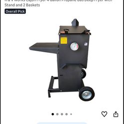 The 4-gallon Cajun Fryer by R & V Works® features carbon steel construction with a high temp charcoal finish and 2 nickel-plated baskets with cool-tou