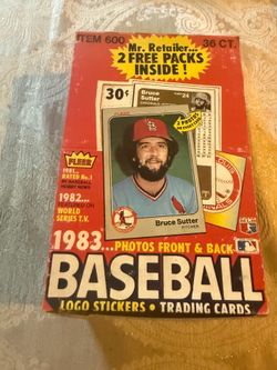 1983 Fleer Baseball wax box. 36 unopened and unsearched packs