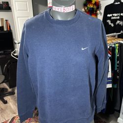 Nike Men Vintage Crewneck Sweatshirt Blue Navy Sz XL Solo Swoosh Pullover