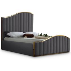 King Bed — Modern Velvet + Gold Frame 