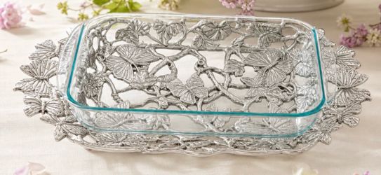 Arthur Court Butterfly Pyrex Holder with Glass Baking Dish