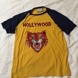 Gucci Yellow Blue Hollywood Angry Cat T-Shirt 