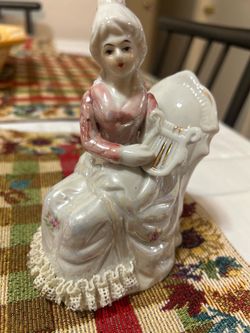 Vintage Porcelain Lady with Harp Figurine $15