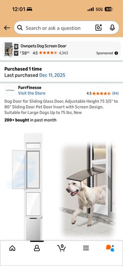Adjustable Sliding Glass Dog Door Insert (Large Dogs Up to 75 lbs) – Like New