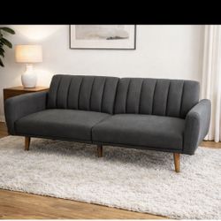 Mid-Century Modern Convertible Sofa Bed – Charcoal Gray