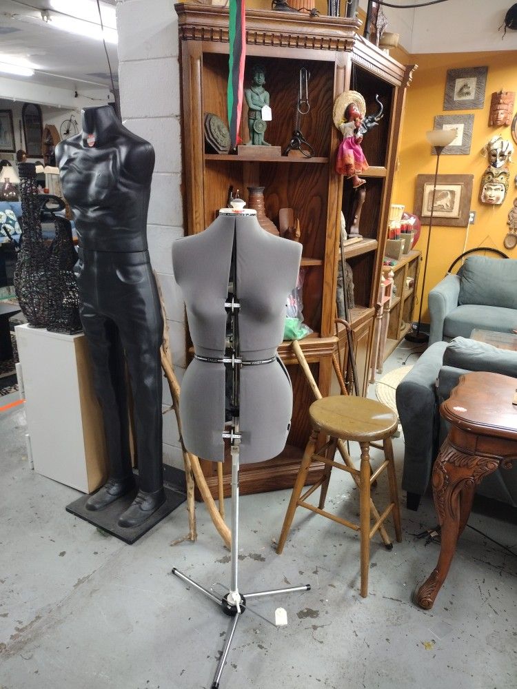 Vintage dress form on a stand with folding legs for sale π