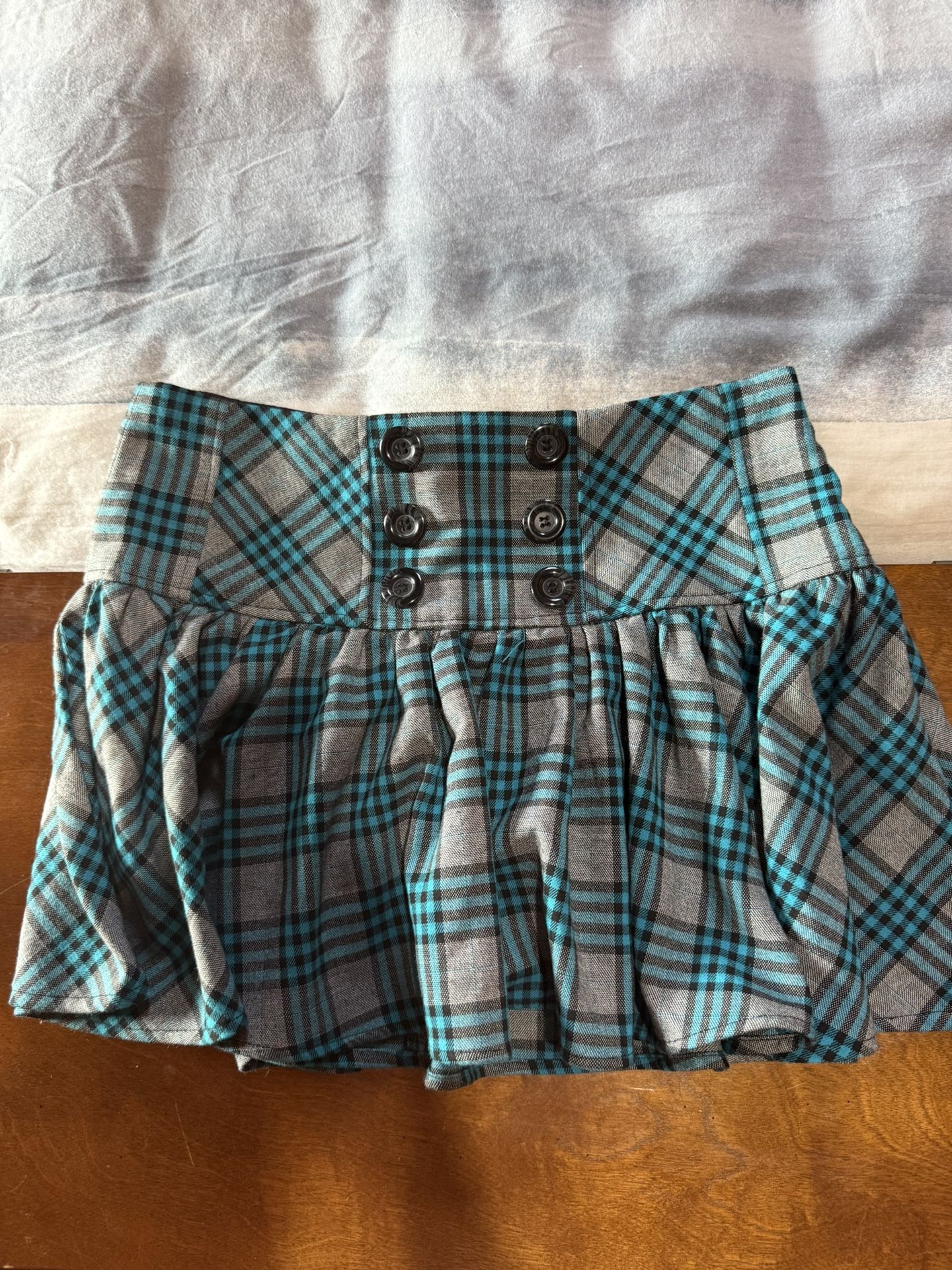 Candies Teal, Grey And Black Plaid Mini Skirt