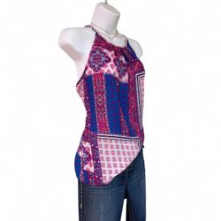 Mercer & Madison Pink Blue Paisley Sleeveless Halter Top Women's M