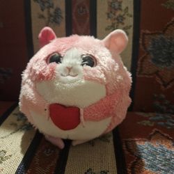 VALENTINES DAY TY BEANIE BALLZ  "ROSA"  PINK & WHITE HAMSTER  5" PLUSH 