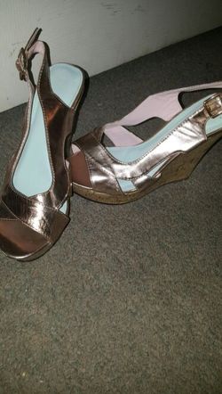 Gold peep toe wedges