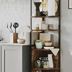 Six tier retro brown corner shelf