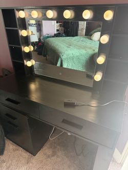Black Vanity Desk with Lighted Mirror