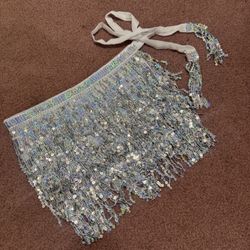 New one size silver sequin fringe wrap festival rave edc mini skirt short Boho 