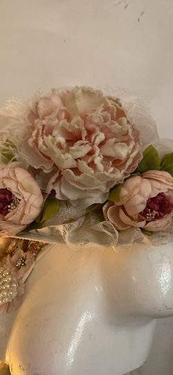 Victorian pink Flora Hat with Tule