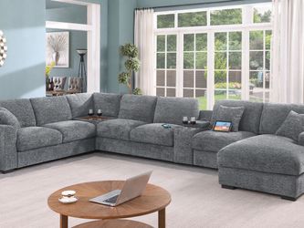 Gray Sofa Sectional Chenille Fabric