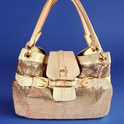 Rare VTG Jimmy Choo Gold Metallic Mesh Leather Handbag Original Authentic
