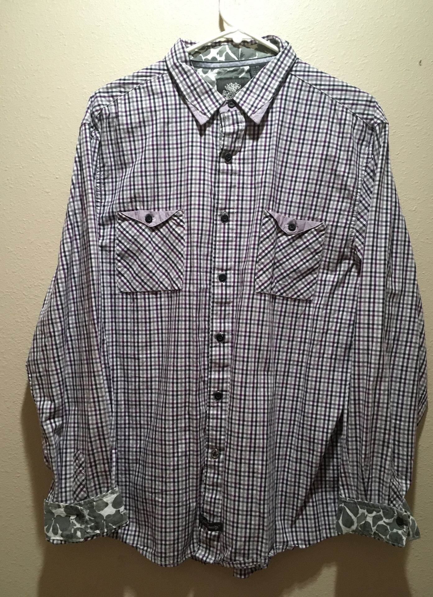 English Laundry Mens Long Sleeve Dress Shirt Flip Cuffs Size XL Purple Plaid