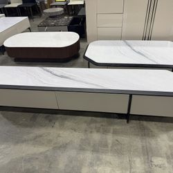 Modern Marble-Top TV Stand / Media Console w/ Storage