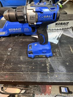 Kobalt driil chain saw and bench stool