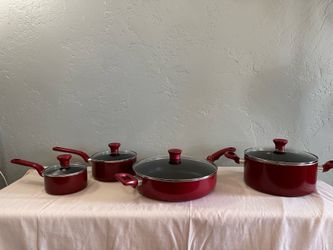 Beautiful Red T-fal 8-Piece Nonstick Cookware Set (Pots & Pans) Price: $45.00
