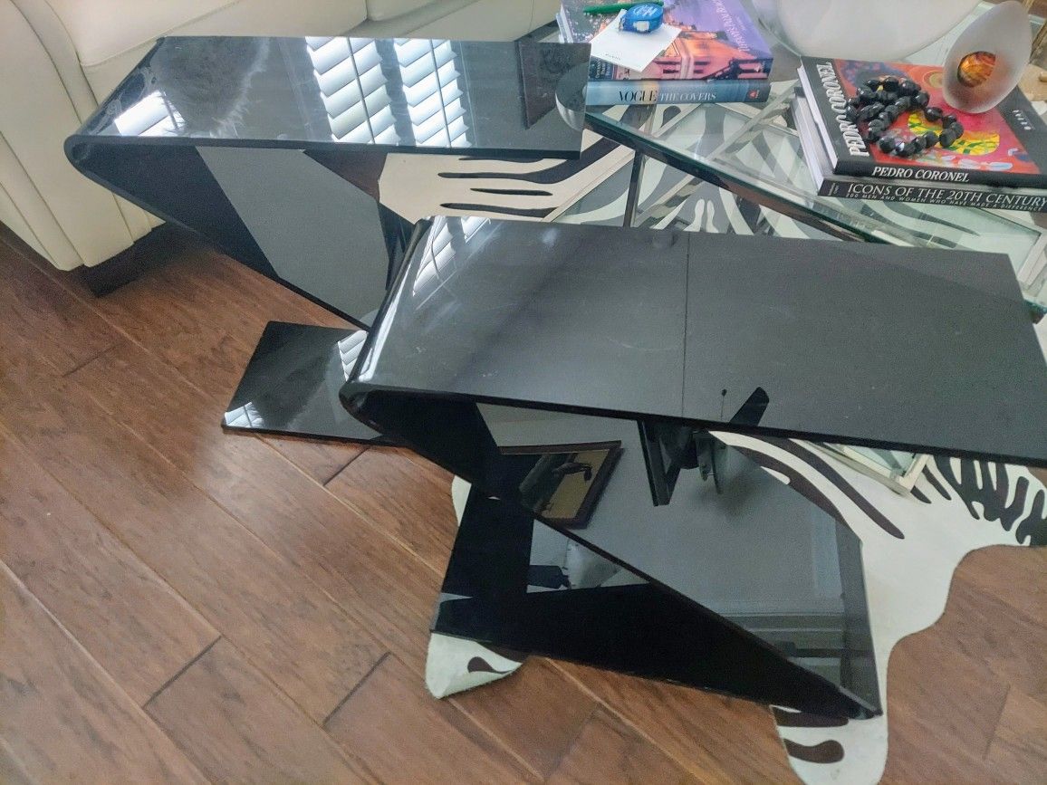 Pair Of Acrylic Charcoal Color End/ Side Tables