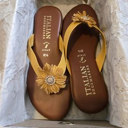 Sz 8.5 Vanity Style Leather Sandals By Italian Shoemakers
