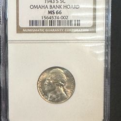 1943 S  Omaha Bank Hoard Jefferson Nickel NGC Rated