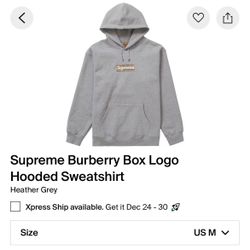 Supreme Burberry Box Logo Hoodie Size Large