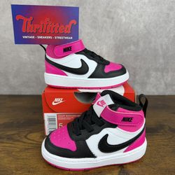 NEW Nike Court Borough Mid 2 White Fierce Pink Black Size 5C TD Toddler IB4399-100 Pink Baby Shoes OG Rare